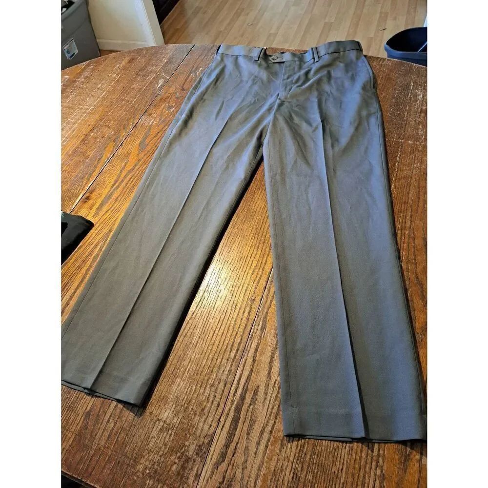 34x30 Savane Grey Mens Flat Front Dress Pants w Pockets and Belt Loops